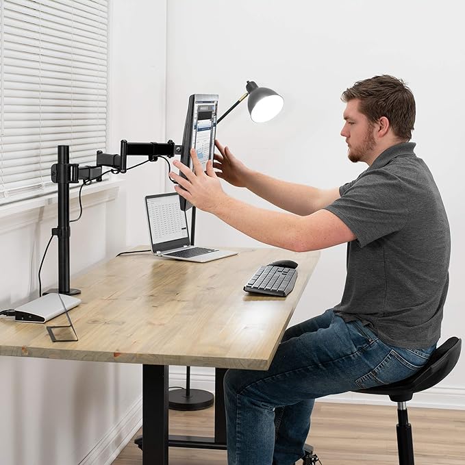 VIVO Single 13 to 32 inch Computer Monitor Desk Mount, Extra Long Adjustable Arm, VESA Stand for 1 Screen, Max VESA 100x100, Black, STAND-V101N