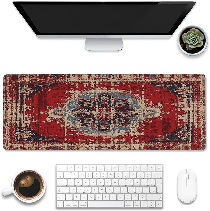 Desk Mat,Boho Carpet Style Large Gaming Mouse Pad XL,Boho Rug Desk Pad,Extended Big Computer Keyboard Mouse Pad with Non-Slip Base and Stitched Edges 31.5"x11.8"