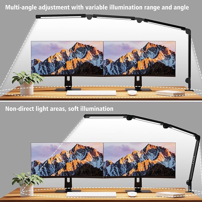 AILBTON Bright LED Desk Lamp with Clamp,Eye Caring Architect Led Desk Lights with Adjustable Swing Arm for Office Home,Dimming and Tempering Led Table Light