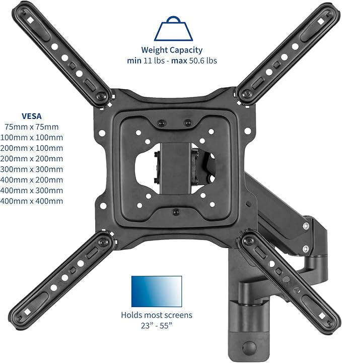 VIVO Premium Aluminum Single TV Wall Mount for 23 to 55 inch Screens, Adjustable Arm, Fits up to VESA 400x400, Black, MOUNT-G400B