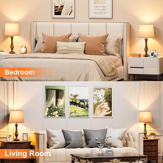 Seealle Upgraded Touch Lamps for Night Stands Set of 2 - Bedside Lamps with USB C+A, 3 Way Dimmable for Bedroom Living Room End Tables Office(Brown)