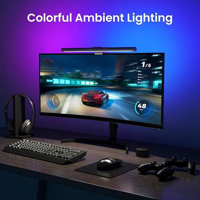 YEELIGHT Monitor Light Bar, Computer Monitor Lamp with No Glare & Eye Caring, RGB Desk Lamp Works with Alexa and Google Home, Light Bar with Adjustable Color Temperature for Home Office Space Saving