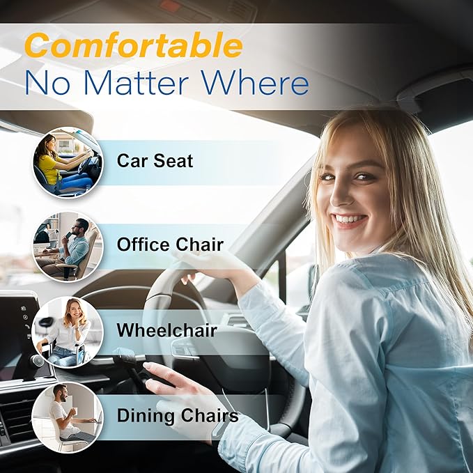 Car Seat Cushion, Ergonomic Memory Foam Car Cushion for Sciatica Pain Relief, Larger Driving Seat Pillow for Short Drivers on Long Drives - Butt Pillow for Truck, Office, Wheelchair - Blue&Gray