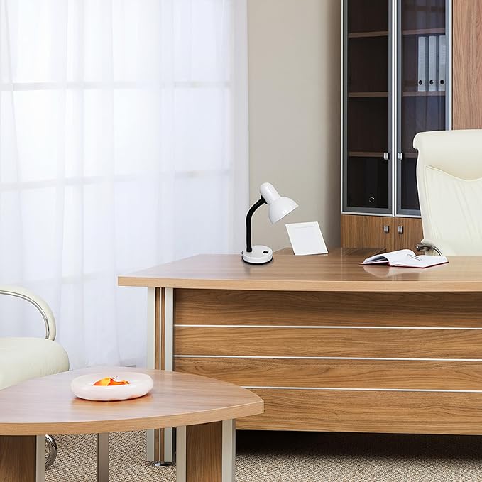 Simple Designs LD1088-WHT 14.25" Sleek and Sturdy Classic Gooseneck Study Desk Lamp, White