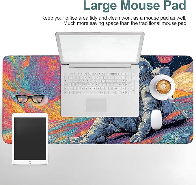 Astronaut Extended Gaming Mouse Pad 35.4x15.7Inch Large Desk Mat Anti-Slip Rubber Base & Durable Stitched Edges for Gamers Smooth Mouse Writing Surface for Desk Office/Home