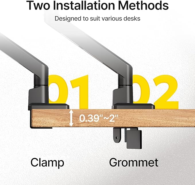 monTEK Single Monitor Arm with USB for Max 45 Inch Ultrawide Screens Adjustable Monitor Desk Mount Holds 35 Lbs Cable Management with C Clamp/Grommet Desk Mount, VESA 75/100mm
