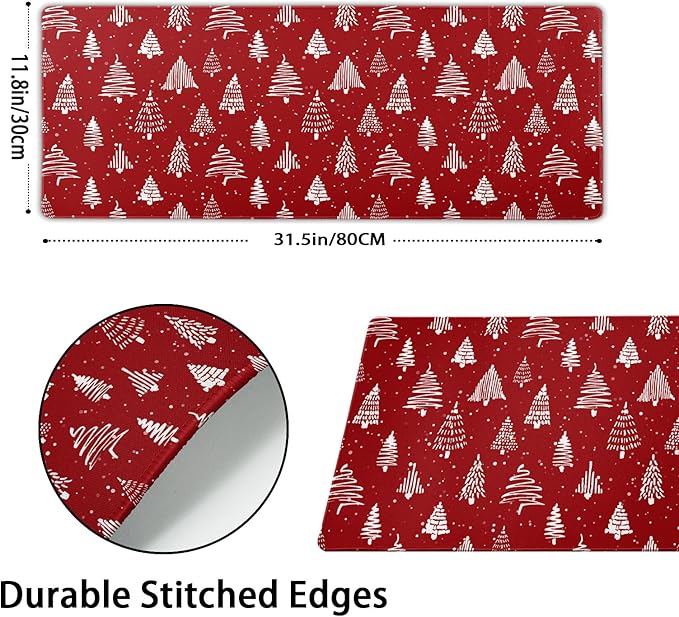 aportt Red Christmas Mouse Pad Christmas Tree Xmas Holiday Winter Extended Desk Mat 80X30 cm Non-Slip Rubber Base Stitched Edge Large XL Mousepad for Desk Gaming Laptop Desktop,31.5×11.8 Inch