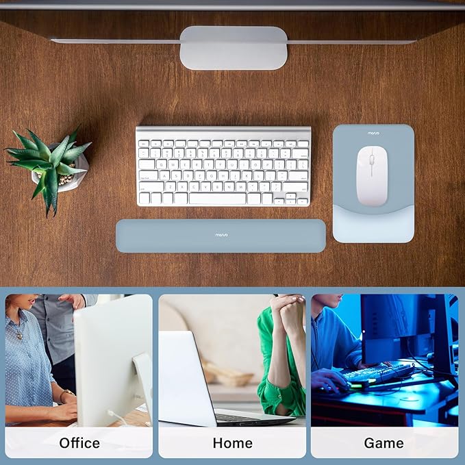 MOSISO Wrist Rest Support for Mouse Pad&Keyboard Set, Rectangular Ergonomic Mousepad Non-Slip Base Home/Office Easy Typing Pad with Neoprene Cloth&Raised Silicone Lining, Aquamarine