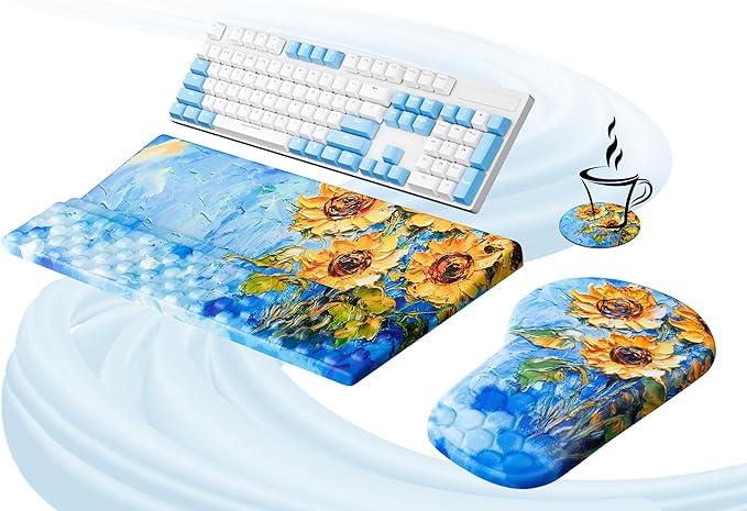 Ospelelf Ergonomic Mouse Pad and Keyboard Stand Wrist Rest Set, Memory Foam Comfort, for Typing, Office Desk Accessories, Sunflower