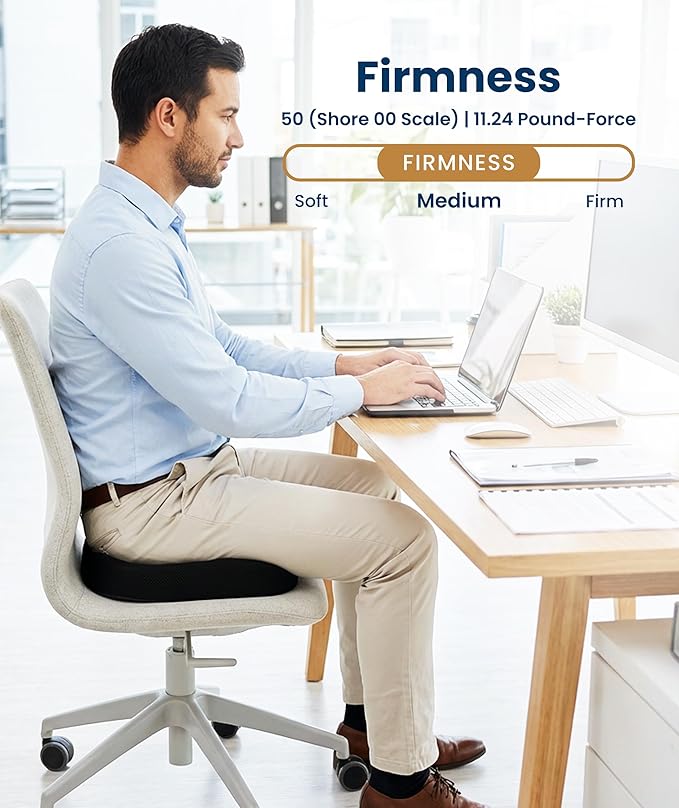 Everlasting Comfort Doctor Recommended Memory Foam Seat Cushion for Office Chairs & Car - Ergonomic Office Desk Accessories - Cushions for Tailbone Support, Sciatica (Black, Large)