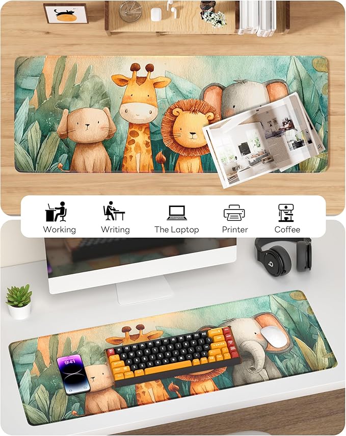 Jungle Mouse Pad, 31.5 x 11.8 Large Desk Mat with Stitched Edges & Non-Slip Base, Mousepad for Office, Home, Work