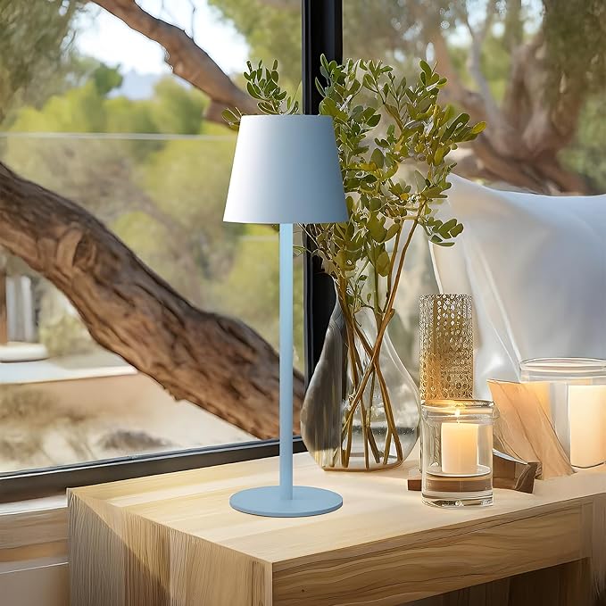 Versa LED Cordless USB-C Re-Chargeable Desk Lamp, 5200mAh Battery Operated with 3 Color Temperature 2700K-3000K-3500K and Fingertip Touch On/Off Plus Dimming with Two 5in Adj Height Stems in Sky Blue