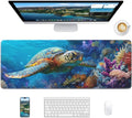Turtle Mouse Pad, 31.5 x 11.8 Large Desk Mat with Stitched Edges & Non-Slip Base, Mousepad for Office, Home, Work, Sea Turtle