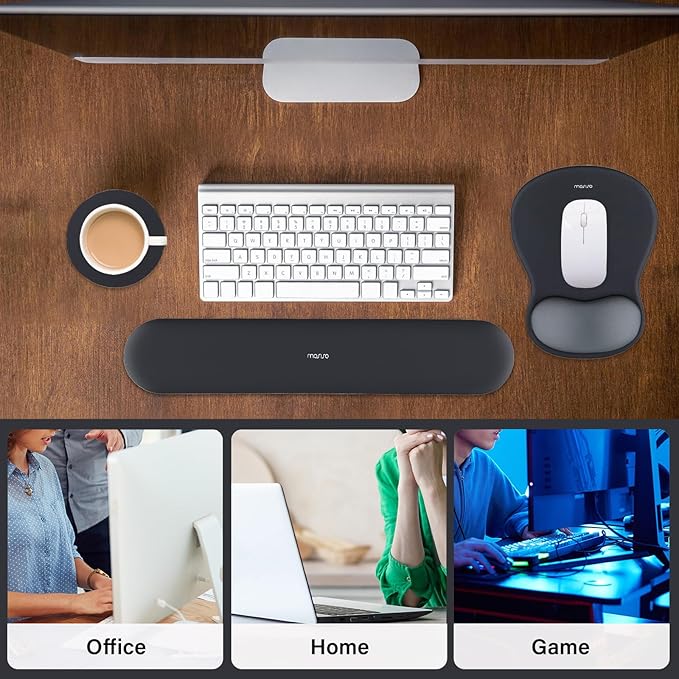 MOSISO Wrist Rest Support for Mouse Pad&Keyboard Set, Curved Ergonomic Mousepad&Coaster Non-Slip Base Home/Office Pain Relief&Easy Typing Cushion with Soft Cloth&Silicone Lining, Slate Gray