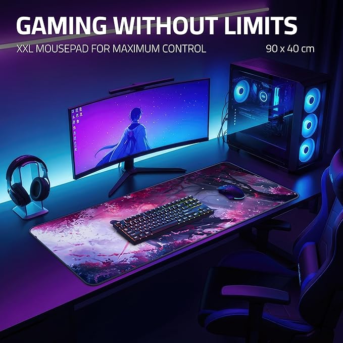 XXL Gaming Mouse Pad 35.4 x 15.7 inch - Water-Resistant & Stitched Edges - Large Anime XL Mousepad for Desk - Gamer Accessories Big Full Deskpad Mat Game Mousepads Deskmat