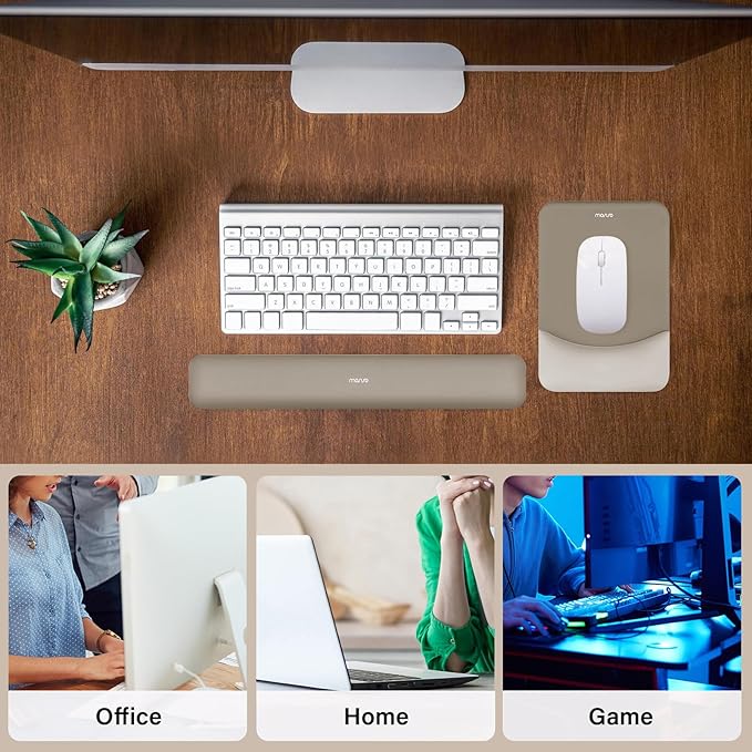 MOSISO Wrist Rest Support for Mouse Pad&Keyboard Set, Rectangular Ergonomic Mousepad Non-Slip Base Home/Office Easy Typing Pad with Neoprene Cloth&Raised Silicone Lining, Bronze Brown