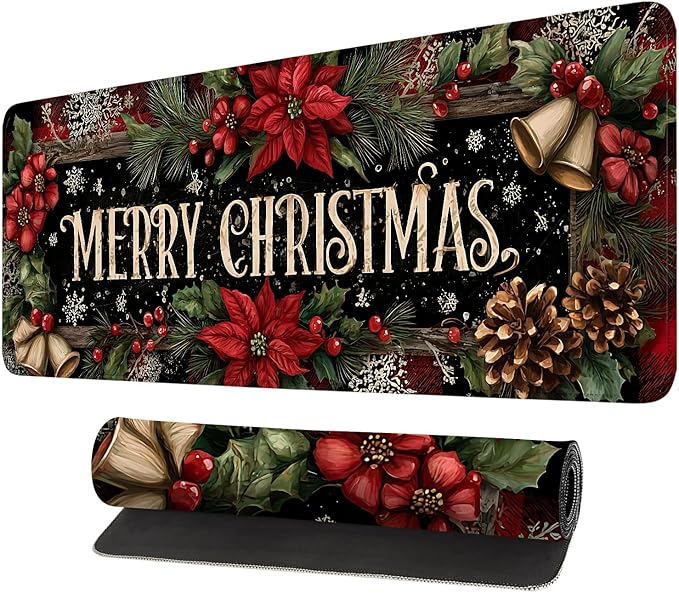 Desk Mat, XXL Extended Gaming Pad for Desktop, 31x12 Inches Floral with Flowers, Large Non-Slip Vegan Leather Surface with Stitched Edges, Keyboard Mouse Mat for Home Office