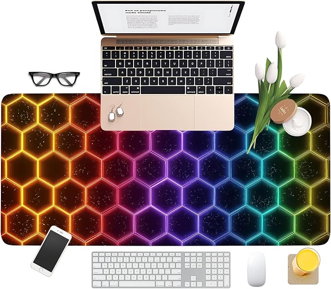 Honeycomb Extended Gaming Mouse Pad 35.4x15.7Inch Large Desk Mat Anti-Slip Rubber Base & Durable Stitched Edges for Gamers Smooth Mouse Writing Surface for Desk Office/Home