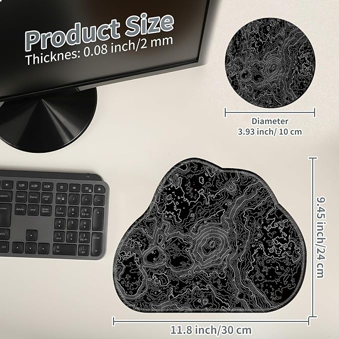 Cute Mouse Pad Plus 1 Coaster, Small Gaming Mouse Mat 11.8 x 9.45 inches, Travel Mouse Pads with Durable Stitched Edges Non-Slip Base, Lunar Surface Decor Mousepad for Office Home