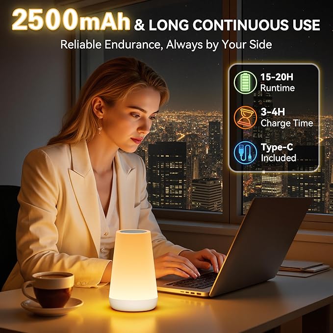 Auxmir Night Light, Dimmable Touch Lamp for Bedroom, Portable Rechargeable Bedside Table Lamp for Baby Nursery, 13 RGB Colors & 5 Brightness, Night Lights for Bedroom Living Room Bathroom Hallways