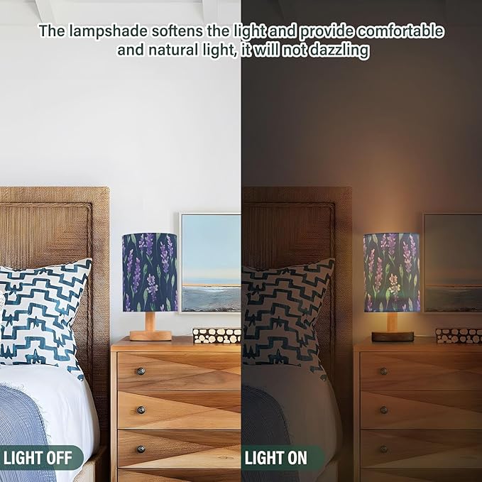 Deep Purple Lavender LED Table Lamp, Bedside Lamp with Linen Lampshade, Flicker-Free Eye Care USB Plug in Nightstand Lamp, for Bedroom and Office