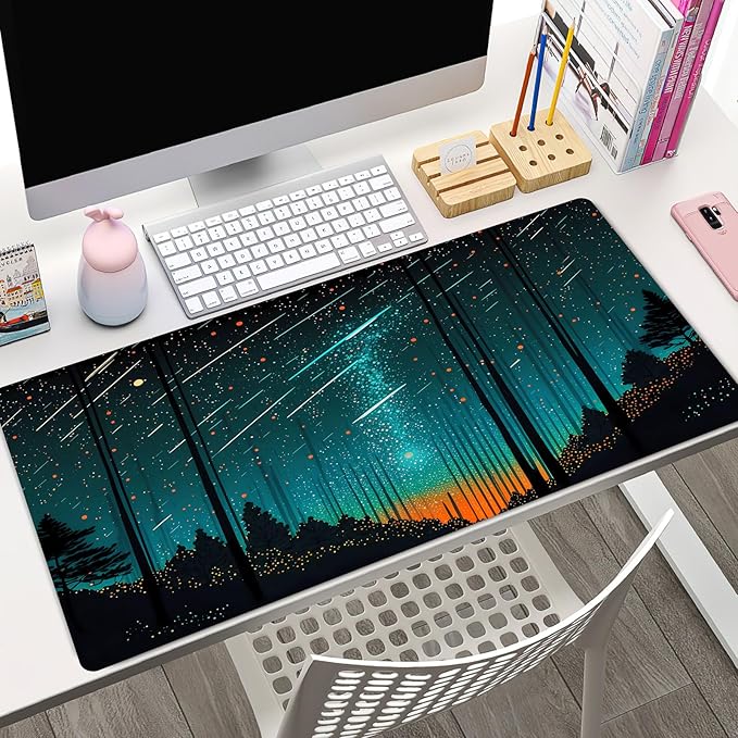 Fantasy Meteor Shower Desk Mat Blue Cosmic Mouse Pad Large Gaming Mousepad Extended Space Night Sky Desk Pad XXL 31.5 x 15.7 in Laptop Computer Mouse Keyboard Mat for Office Desk Decor