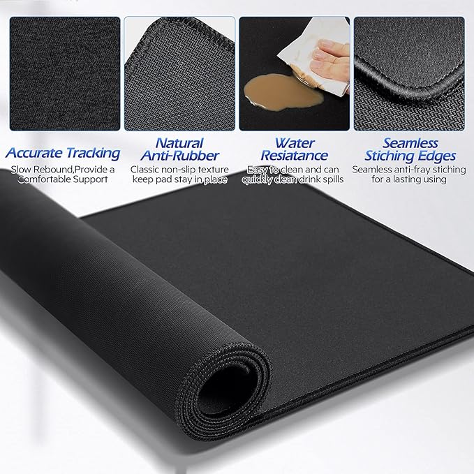 Gimars 4 in 1 Mouse Pad and Keyboard Wrist Rest Set, Large Mouse Pad with Memory Foam Wrist Support Pad for Desk with Coaster, Easy Typing, Gaming Office Home, 31.5x12 inch, Black