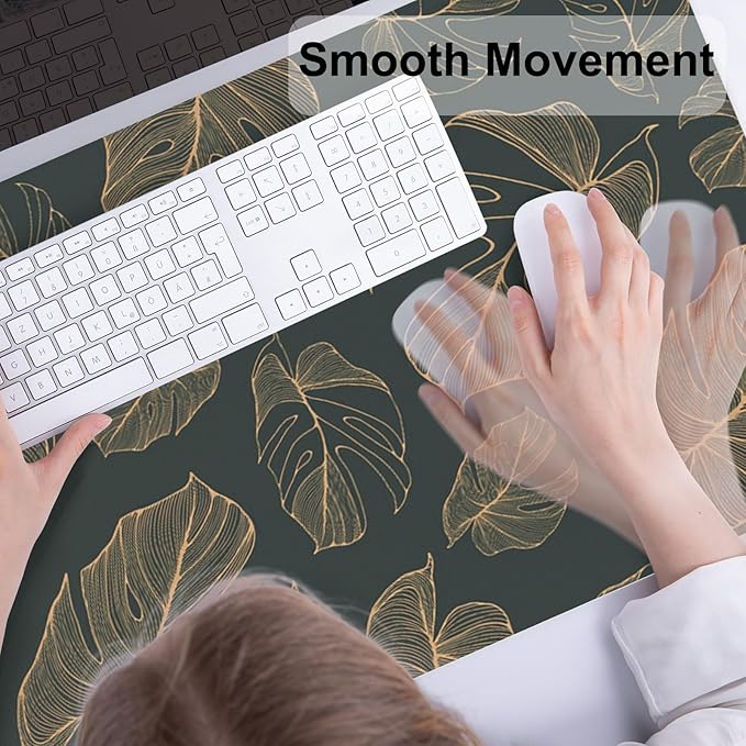 Colorful Star Large Mouse Pad, Monstera Leaves Waterproof Office Desk Mat, Non-Slip Gaming Mouse Pad, XXL PC Laptop Protector Pads, PU Leather Desk Writing Pads for Office Home, 31.5" x 15.7"