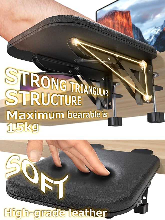 NODOCA Arm Rest for Desk, Ergonomics Wrist Rest, Desk Extender, Soft Sponge Built-in, Comfortable Arm Support for Desk, Wrapped in Eco-Friendly Leather, Foldable Elbow Rest for Desk(2, Black, 8.9'')