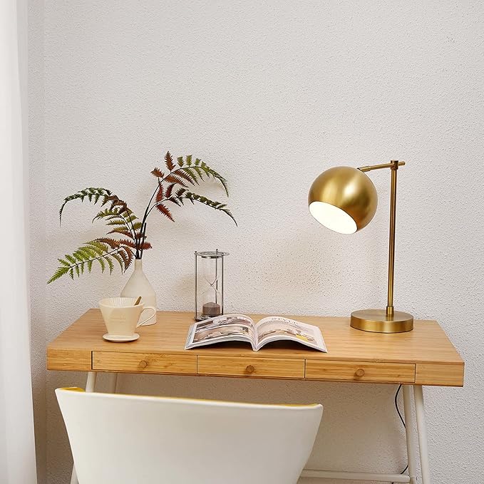 Globe Electric 18" Desk Lamp, Matte Brass Finish, Pivoting Shade, in-Line Rocker Switch, 10W LED Bulb Included, Vintage Glam Style, 52915