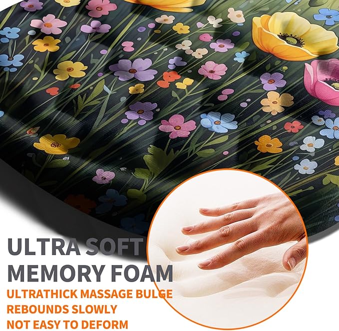 Ergonomic Joint Wrist Support Mouse Pad with Memory Foam Cushion Massage Bump, Carpal Tunnel Mousepad Slope Design for Wrist Rest, 11.8x7.9 in, Wild Flower