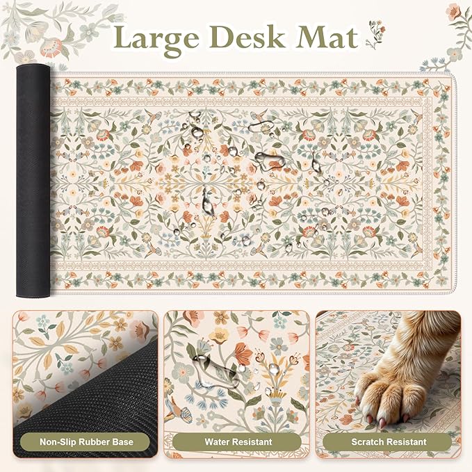 iLeadon Ergonomic Mouse Pad with Wrist Rest, Non Slip Mouse and Keyboard Pad, Cute Desk Pad Mat Sets, Extra Large Desk Cover Mat with Coaster for Women Home Office (Beige)