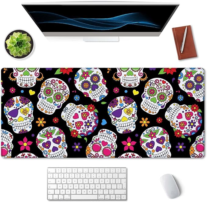 SSOIU Extended Mouse Pad, XXL Gaming Mouse Pads, Large Big Mousepad Laptop Computer Keyboard Mat Desk Pad with Non-Slip Base Stitched Edge for Gaming Office, 35.5 x 15.7 inch, Sugar Skull