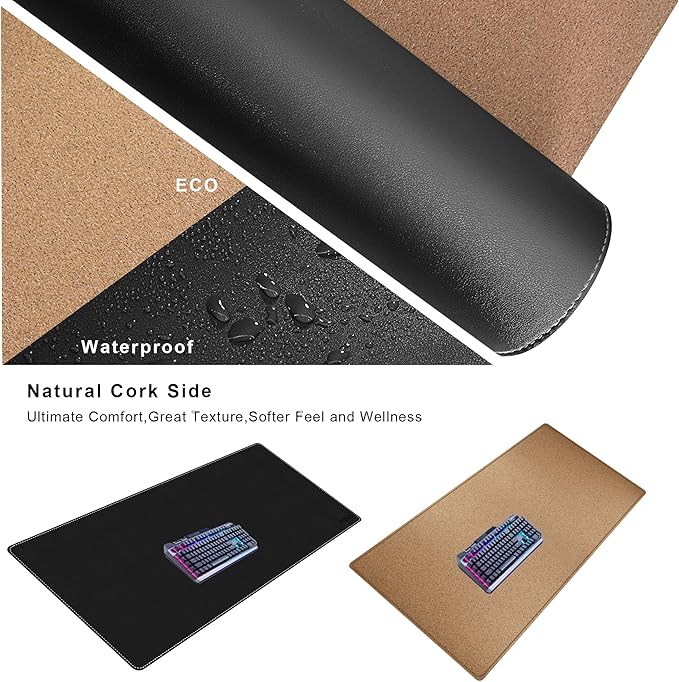 Mydours Extra Large 48" x 20" Desk Mat, Cork & PU Leather Desk Pad XXL, Large Desk Mouse Pad for Workstation, Office and Home, Computer Desk Mat with Keyboard & Mouse (Black)