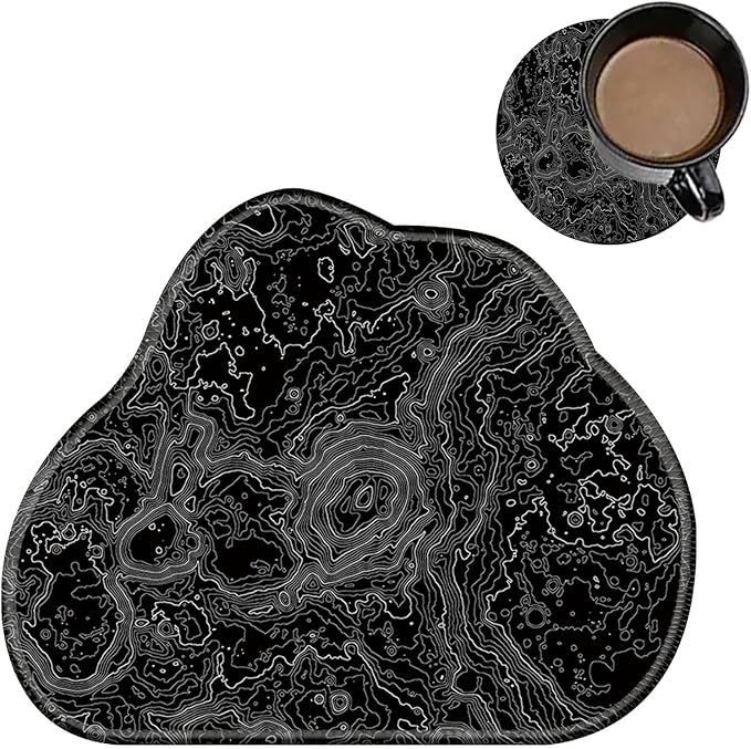 Cute Mouse Pad Plus 1 Coaster, Small Gaming Mouse Mat 11.8 x 9.45 inches, Travel Mouse Pads with Durable Stitched Edges Non-Slip Base, Lunar Surface Decor Mousepad for Office Home