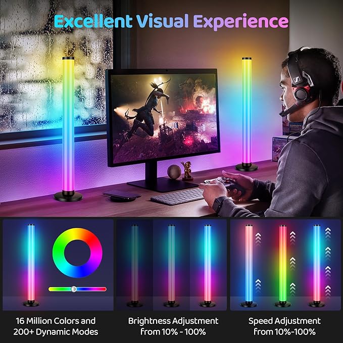 RGB Smart IC Light Bars for TV, 2x16.5In 360° Full Screen Lighting LED Light Bar with Remote & App Control,Music Sync Color Chasing Lights Bar USB Powered for Gaming Room Bedroom Desktop Party