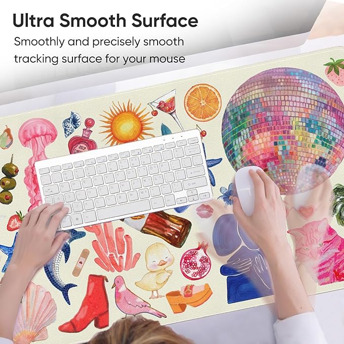 Desk Mat, Leather Desk Pad Blotter Protector, XXL Large Mouse Pad,Computer Laptop Mouse Pads for Desktop,Waterproof Writing Anti-Slip Mousepad for Office and Home I Cream Trendy Stickers