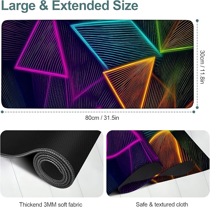 Colorful Extended Gaming Mouse Pad 31.5x11.8inches Large Desk Mat Anti-Slip Rubber Base & Durable Stitched Edges for Gamers Smooth Mouse Writing Surface for Desk Office/Home