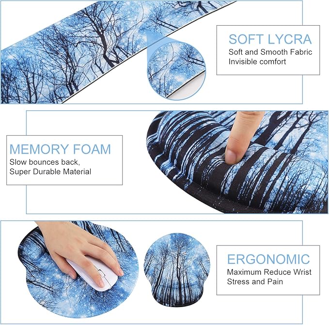 Mouse Pad Keyboard Wrist Rest, Gel Non Slip Rubber Wrist Support Rest Mouse Pad for Home Office, Computer Laptop Desk Typist Gamer, Comfy Cushion Mousepad with Memory Foam Ergonomic, Galaxy Forest