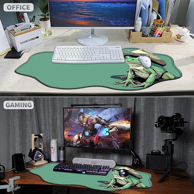 Green Frog Large Gaming Mouse Pad Plus a Coaster, 35.4 x 15.7 inches Desk Mat Extended XXL Mousepad with Stitched Edge Non-Slip Rubber, Desk Pad Computer Mouse Mat for Home Office