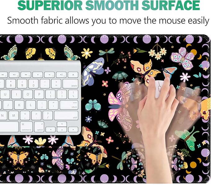 ARTSO Desk Mat Set, Black Butterfly Extended Gaming Mouse Pad with Wrist Rest Support +Keyboard Wrist Rest +Coaster, Large Cute Mousepad, Easy Typing & Comfort