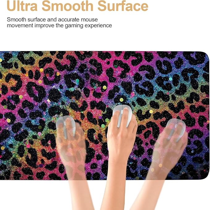 Large Mouse Pad & Keyboard Mat 35x16 Inches, Colorful Gradient Leopard Print Non-Slip Rubber Base Desk Mat, Large Extended Desk Protector for Home Office Gaming Setup