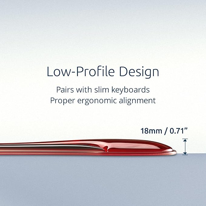 Kensington Slim Duo Gel Wrist Rest for Low Profile Keyboard, Wrist Pad for Keyboard, Ergonomic Wrist Pad for Office, Non-Skid Computer Pad with Wrist Support, Red K62442WW, 19" x 3.7"x 0.7”