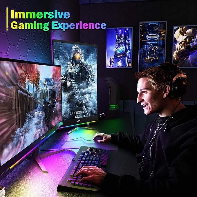 Under Monitor Light Bar, RGB Screenbar Light Desk Lamp Computer, Dimmable LED with Dynamic Rainbow Effect, Gaming USB Powered, Remote Control Color Changing, Adjustable Brightness and Speed