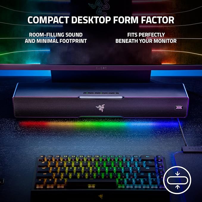 Razer Leviathan V2: Multi-Driver PC Gaming Soundbar with Subwoofer - THX Spatial Audio - Compact Design - Chroma RGB - Bluetooth 5.2 - for Desktop/Laptop, Smartphones, Tablets & Nintendo Switch