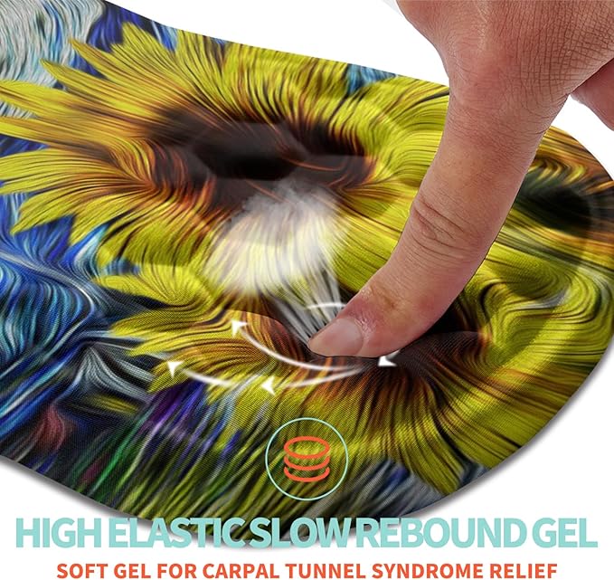 Ergonomic Mouse Pad Wrist Support with Memory Foam Massage Bulge, Carpal Tunnel Mousepad Wrist Rest for Mouse(12x8 inch,Sunflower)