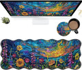 Vibrant Watercolor Flowers Large Gaming Mouse Pad Plus a Coaster, 31.5 x 11.8 inches Desk Mat Extended XL Mousepad with Stitched Edge Non-Slip Rubber, Desk Pad Computer Mouse Mat for Home Office