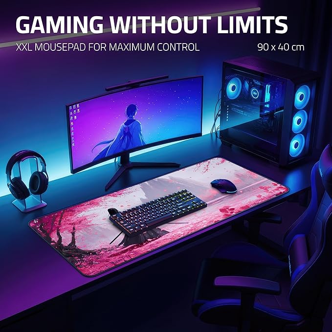 XXL Gaming Mouse Pad 35.4 x 15.7 inch - Water-Resistant & Stitched Edges - Large Anime XL Mousepad for Desk - Gamer Accessories Big Full Deskpad Mat Game Mousepads Deskmat