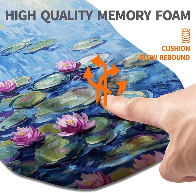 Ergonomic Slope Mouse Pad Wrist Support, Wrist Rest Mousepad for Carpal Tunnel with Massage Bulge and Slow Rebound Memory Foam (12x8 inch, Lotus Pond)