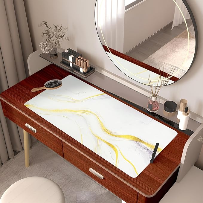 Marble Desk Pad, Desk Matt for Desktop, Leather Mouse Pad, Waterproof Keyboard Mat, Non-Slip Computer Mat, Keyboard and Mouse Pad for Office Decor (31.5"x15.7")